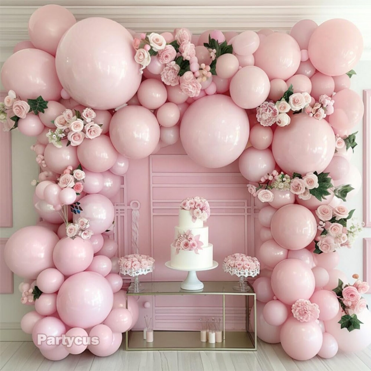 Double Stuffed Pink Balloon Garland Arch Kit Pastel Light Pink Balloons Different Sizes 18/12/5 Inch for Baby Shower Birthday Bridal Wedding Princess Party Decoration